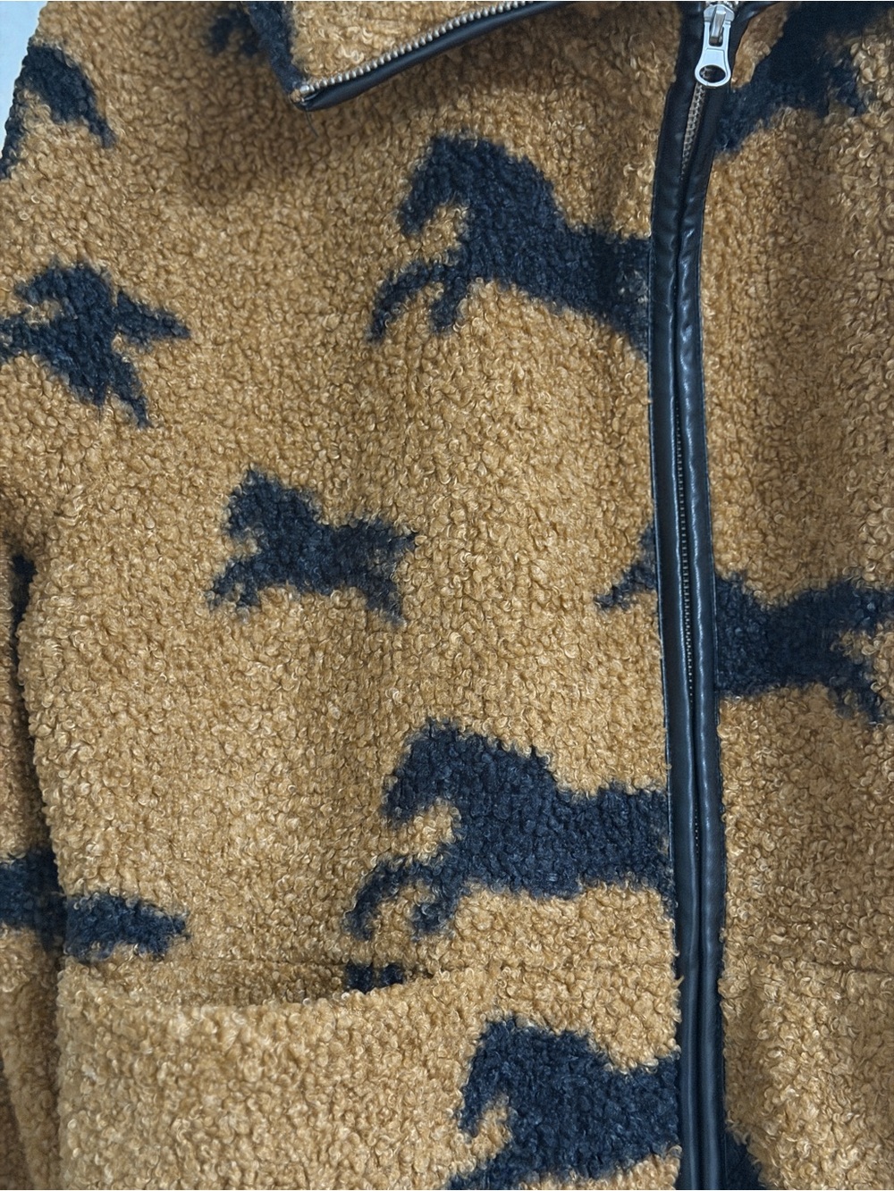 Viral House of Harlow 1960 Brown Sherpa Jacket with Black Horse Print - Picture 3 of 5